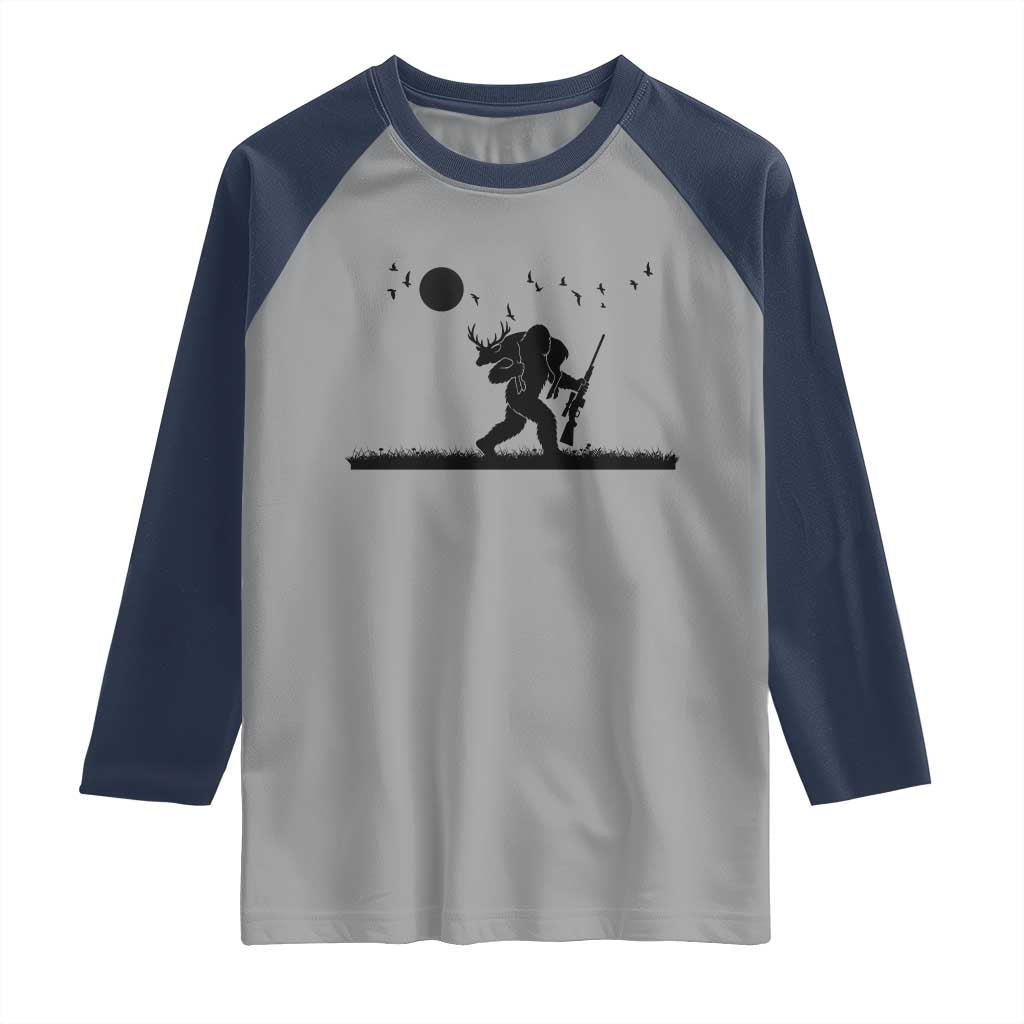 Bigfoot Hunting With Rifle Raglan Shirt Funny Outdoor Hunter Gift - Wonder Print Shop