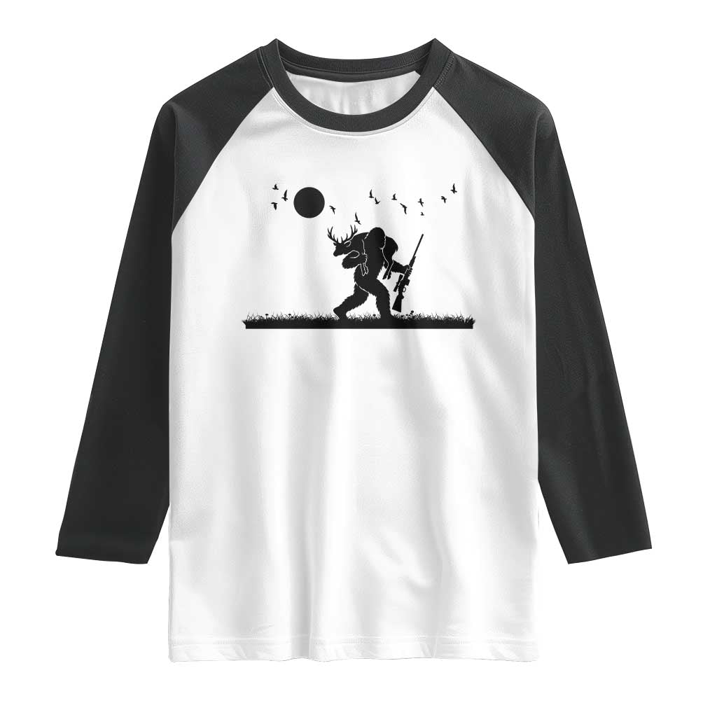 Bigfoot Hunting With Rifle Raglan Shirt Funny Outdoor Hunter Gift - Wonder Print Shop