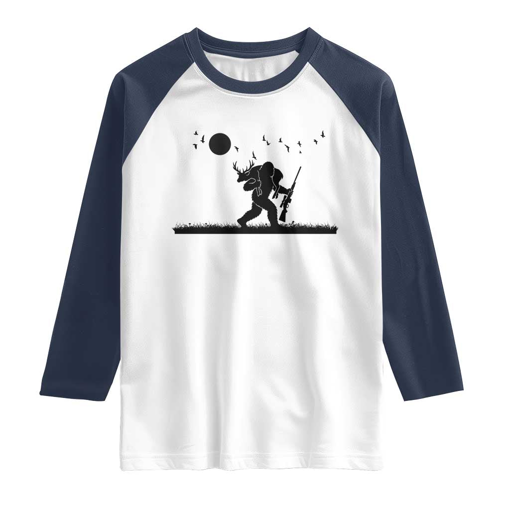 Bigfoot Hunting With Rifle Raglan Shirt Funny Outdoor Hunter Gift - Wonder Print Shop