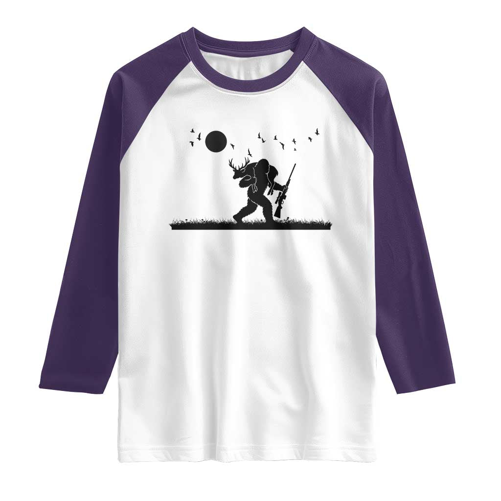 Bigfoot Hunting With Rifle Raglan Shirt Funny Outdoor Hunter Gift - Wonder Print Shop