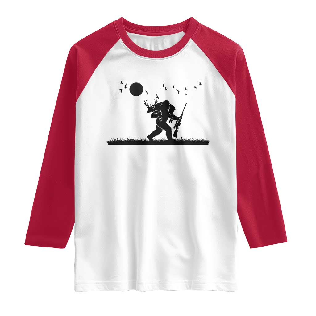Bigfoot Hunting With Rifle Raglan Shirt Funny Outdoor Hunter Gift - Wonder Print Shop