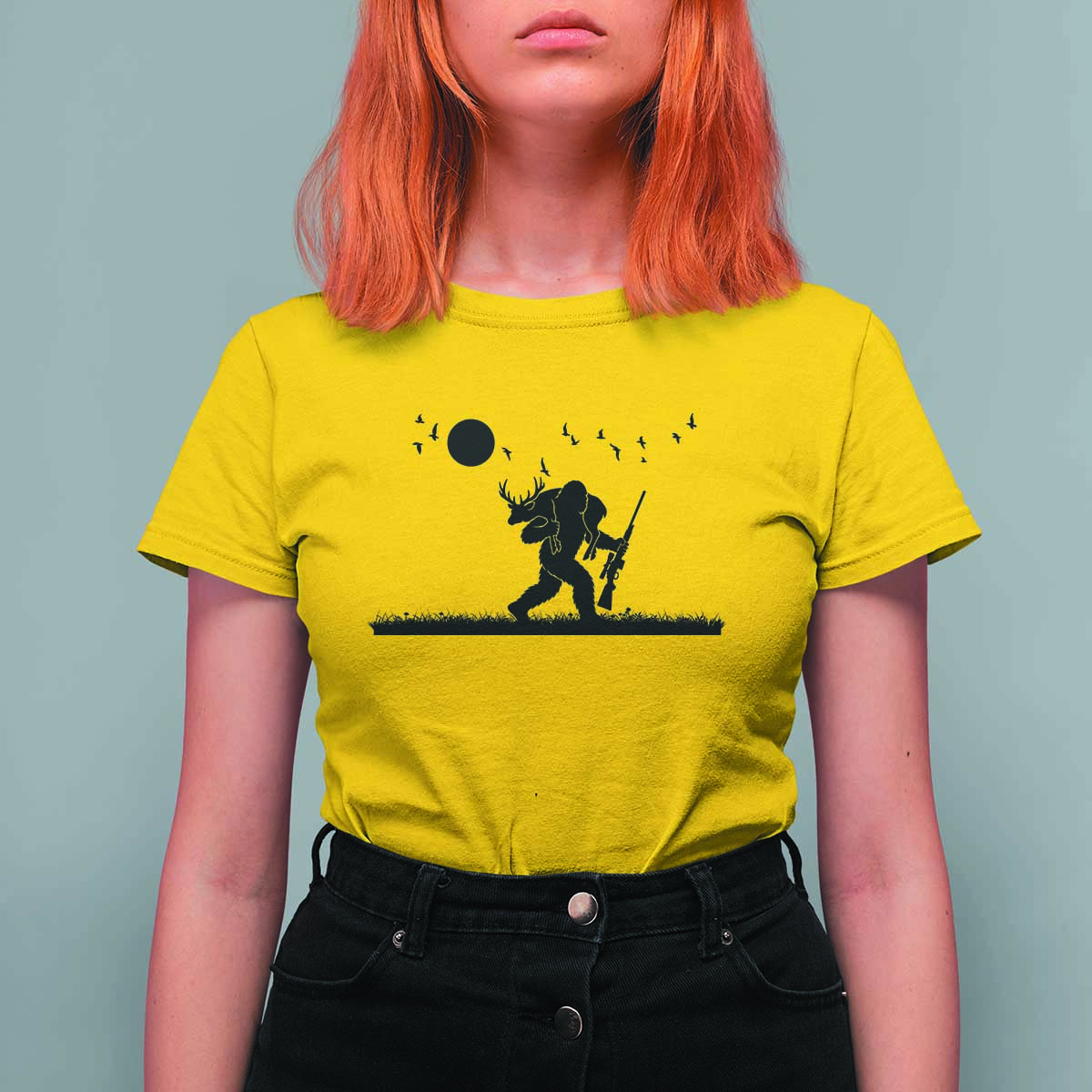 Bigfoot Hunting With Rifle T Shirt For Women Funny Outdoor Hunter Gift - Wonder Print Shop