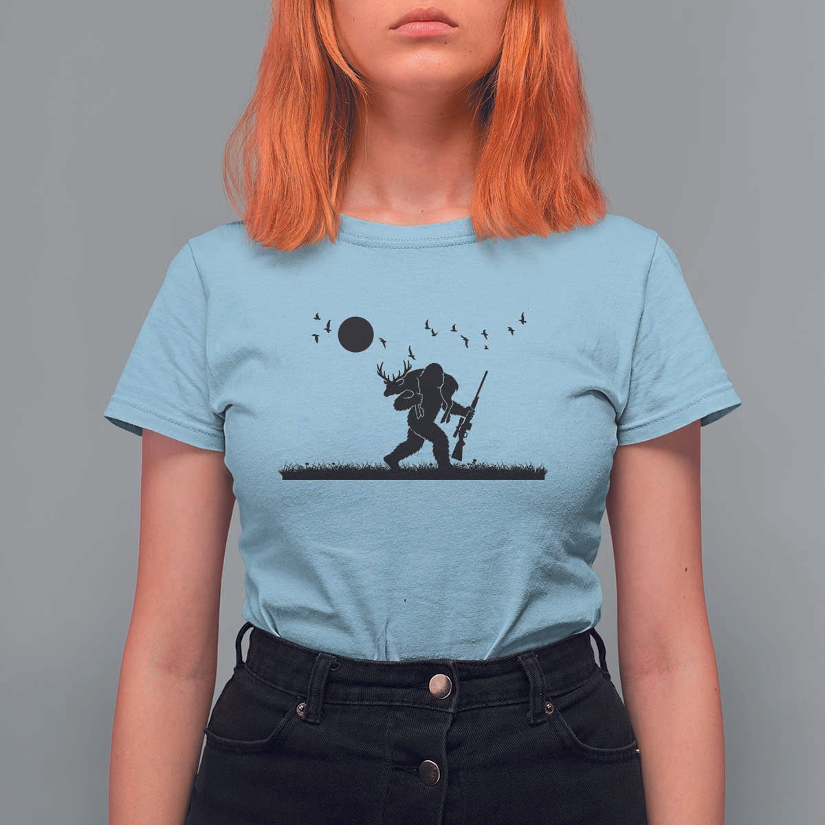 Bigfoot Hunting With Rifle T Shirt For Women Funny Outdoor Hunter Gift - Wonder Print Shop