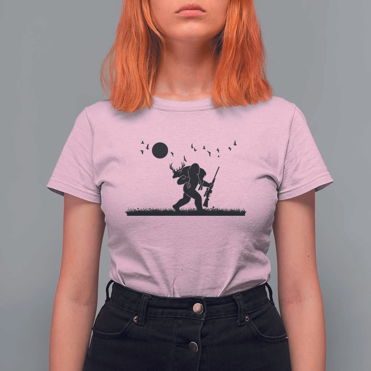 Bigfoot Hunting With Rifle T Shirt For Women Funny Outdoor Hunter Gift - Wonder Print Shop