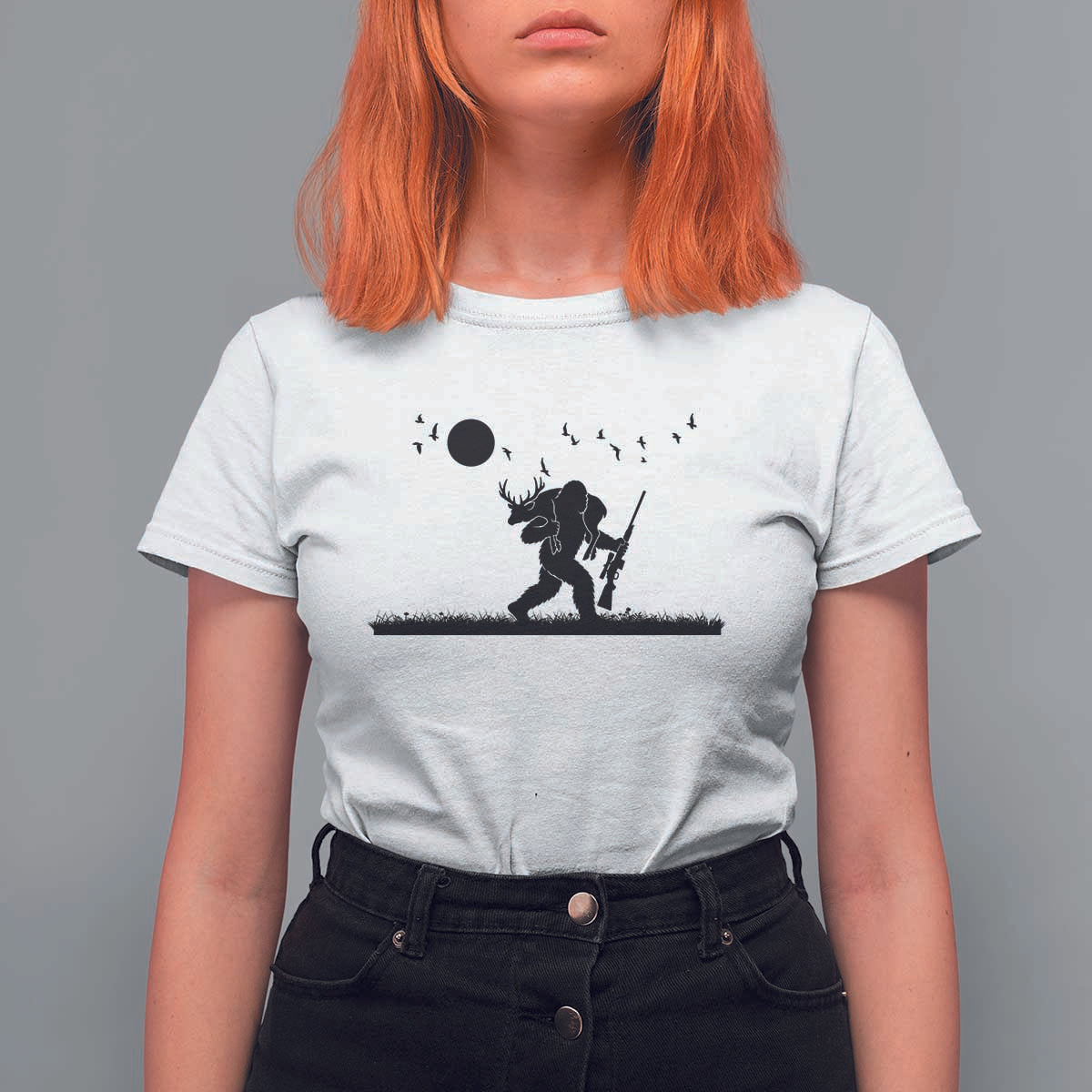 Bigfoot Hunting With Rifle T Shirt For Women Funny Outdoor Hunter Gift - Wonder Print Shop