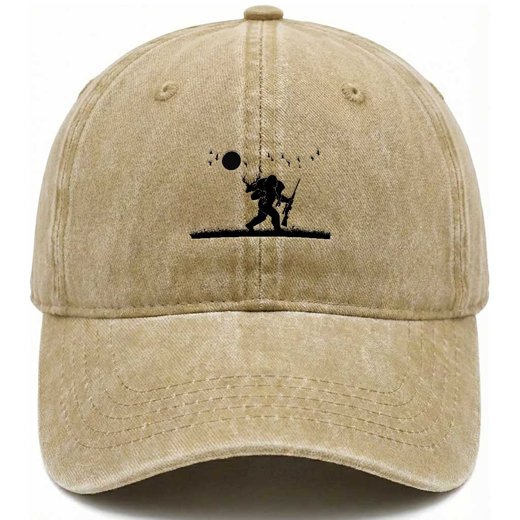 Bigfoot Hunting With Rifle Washed Cotton Baseball Cap Funny Outdoor Hunter Gift