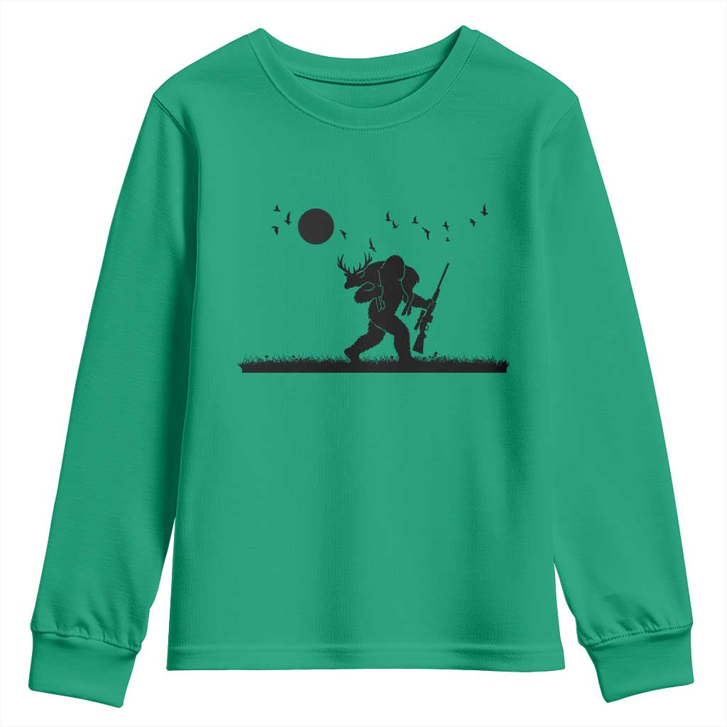 Bigfoot Hunting With Rifle Youth Sweatshirt Funny Outdoor Hunter Gift - Wonder Print Shop