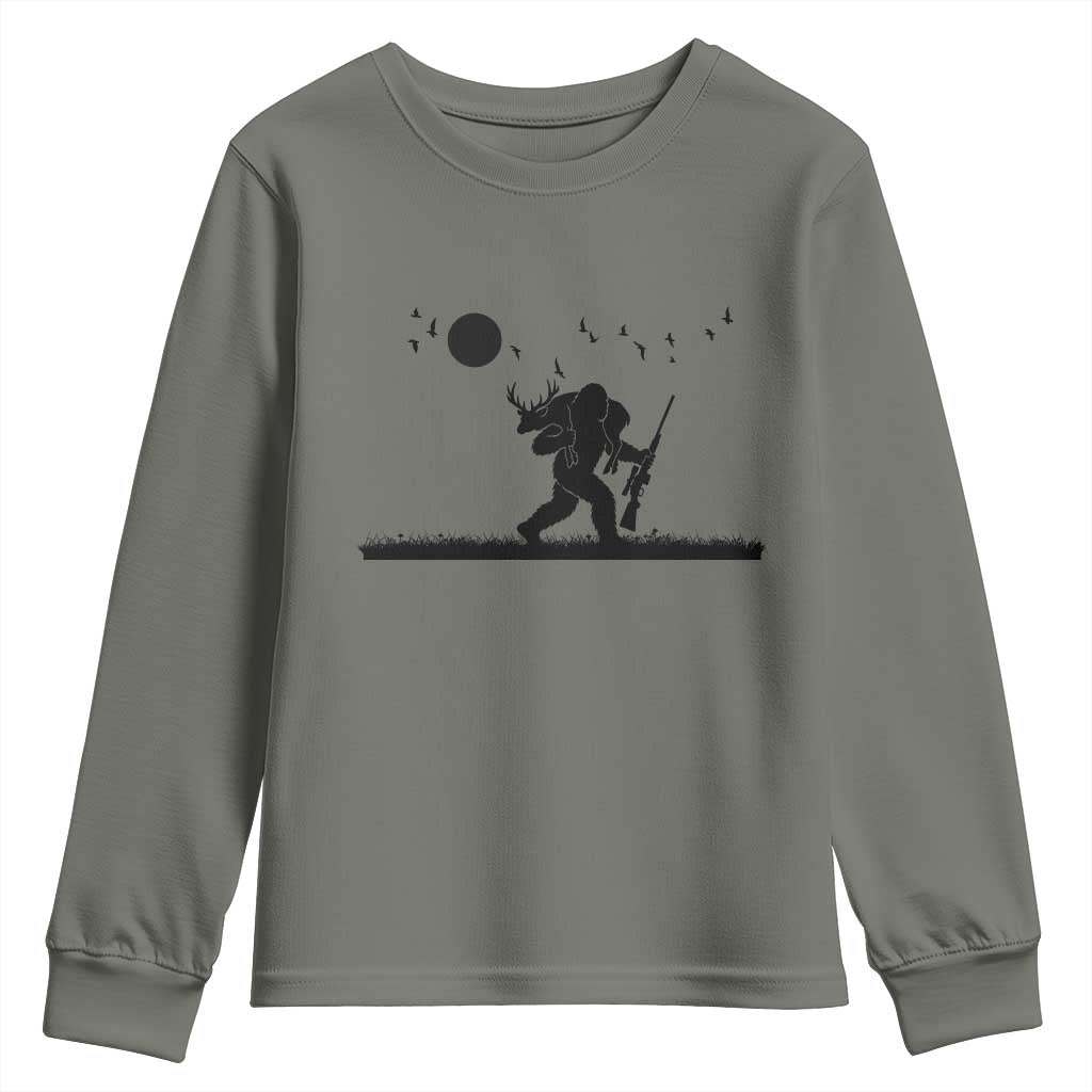 Bigfoot Hunting With Rifle Youth Sweatshirt Funny Outdoor Hunter Gift - Wonder Print Shop