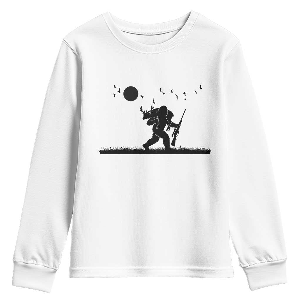 Bigfoot Hunting With Rifle Youth Sweatshirt Funny Outdoor Hunter Gift - Wonder Print Shop