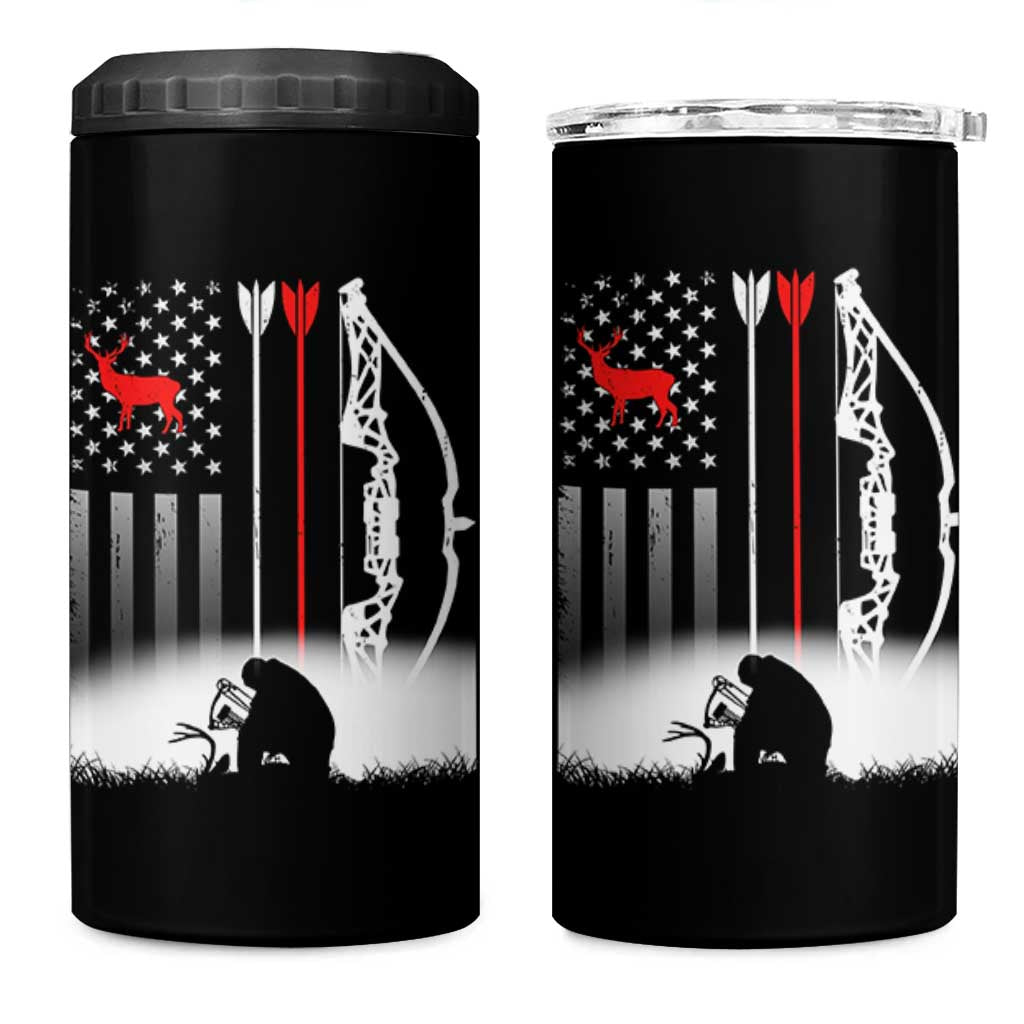 Bow Deer Hunting 4 in 1 Can Cooler Tumbler American Flag Hunter Gift