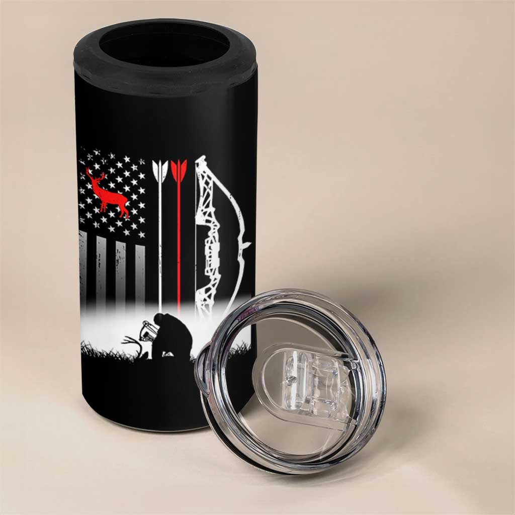 Bow Deer Hunting 4 in 1 Can Cooler Tumbler American Flag Hunter Gift