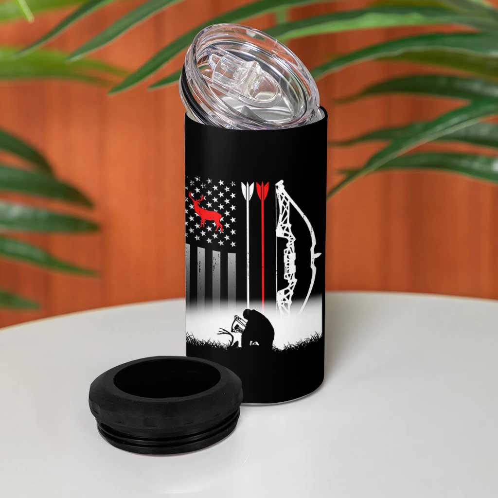 Bow Deer Hunting 4 in 1 Can Cooler Tumbler American Flag Hunter Gift