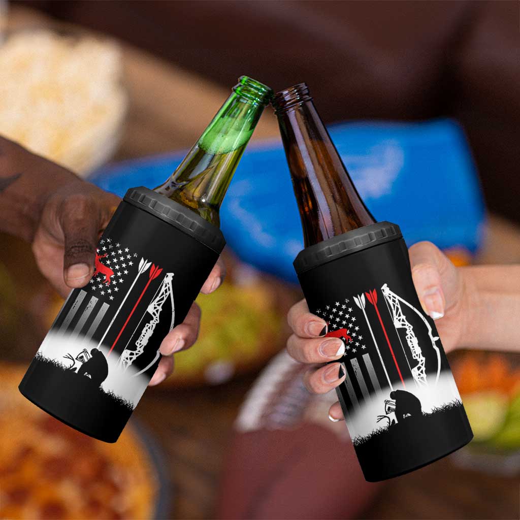 Bow Deer Hunting 4 in 1 Can Cooler Tumbler American Flag Hunter Gift