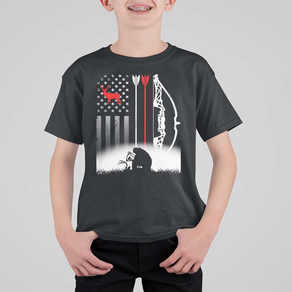 Bow Deer Hunting T Shirt For Kid American Flag Hunter Gift - Wonder Print Shop
