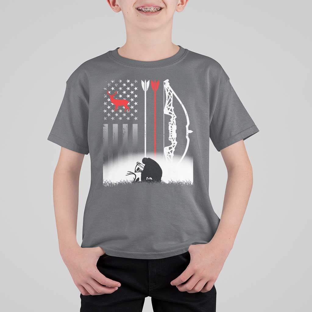 Bow Deer Hunting T Shirt For Kid American Flag Hunter Gift - Wonder Print Shop