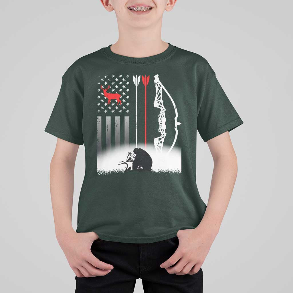 Bow Deer Hunting T Shirt For Kid American Flag Hunter Gift - Wonder Print Shop