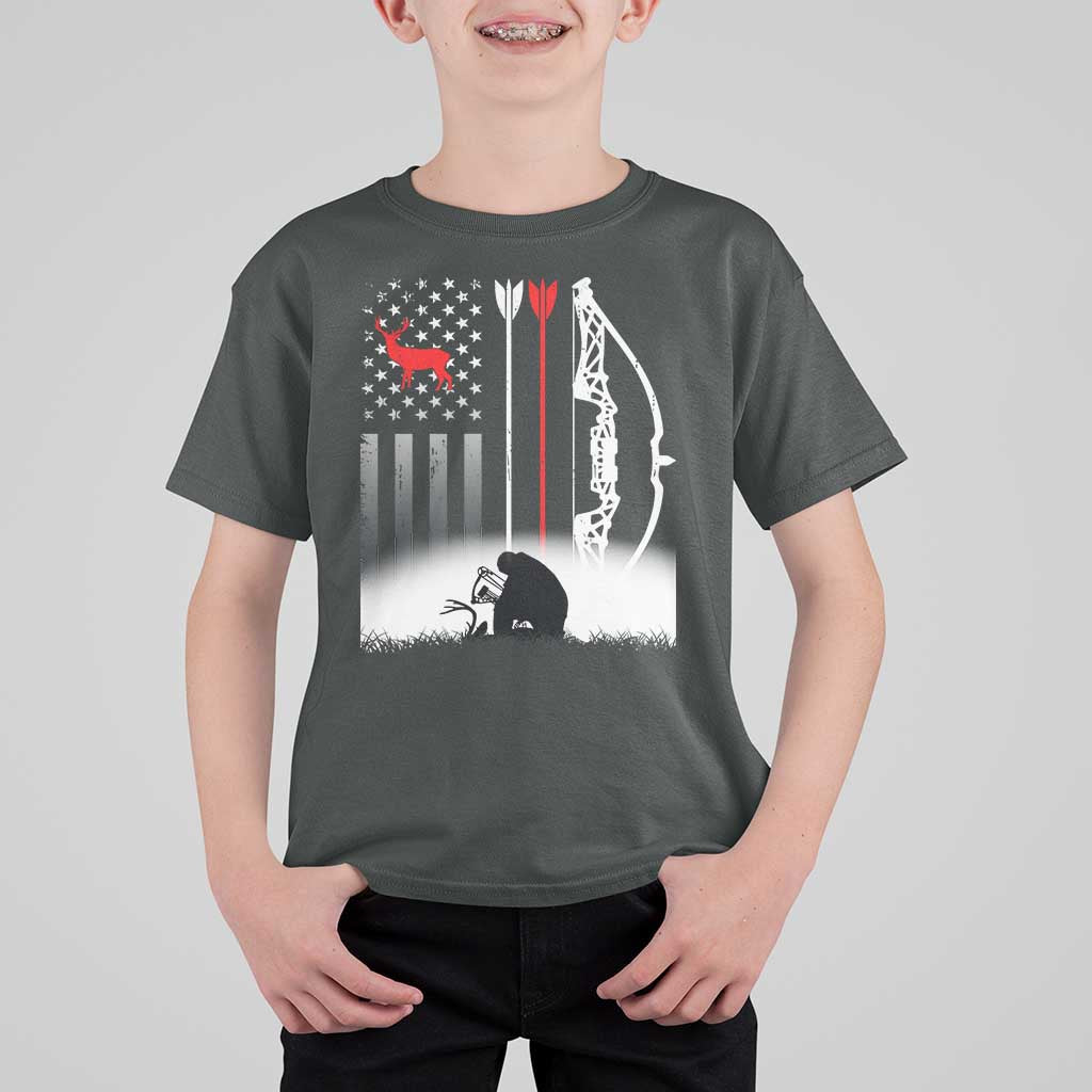 Bow Deer Hunting T Shirt For Kid American Flag Hunter Gift - Wonder Print Shop