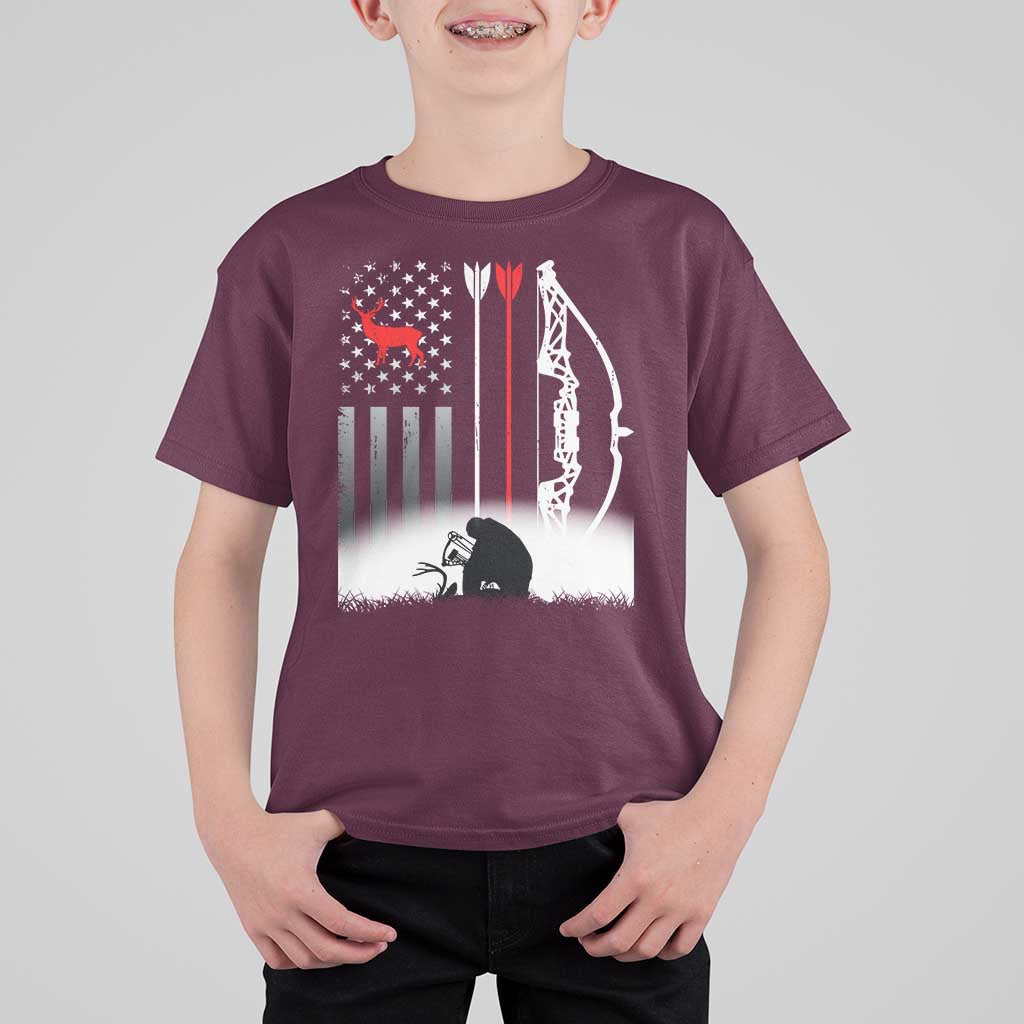 Bow Deer Hunting T Shirt For Kid American Flag Hunter Gift - Wonder Print Shop