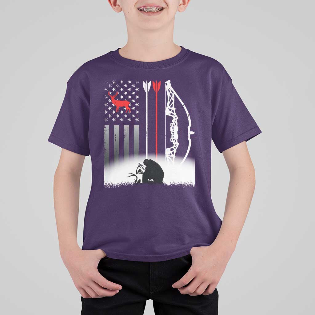 Bow Deer Hunting T Shirt For Kid American Flag Hunter Gift - Wonder Print Shop