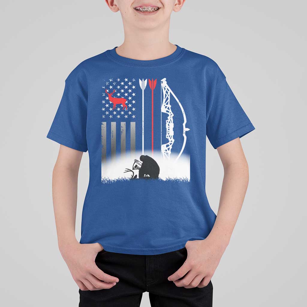 Bow Deer Hunting T Shirt For Kid American Flag Hunter Gift - Wonder Print Shop