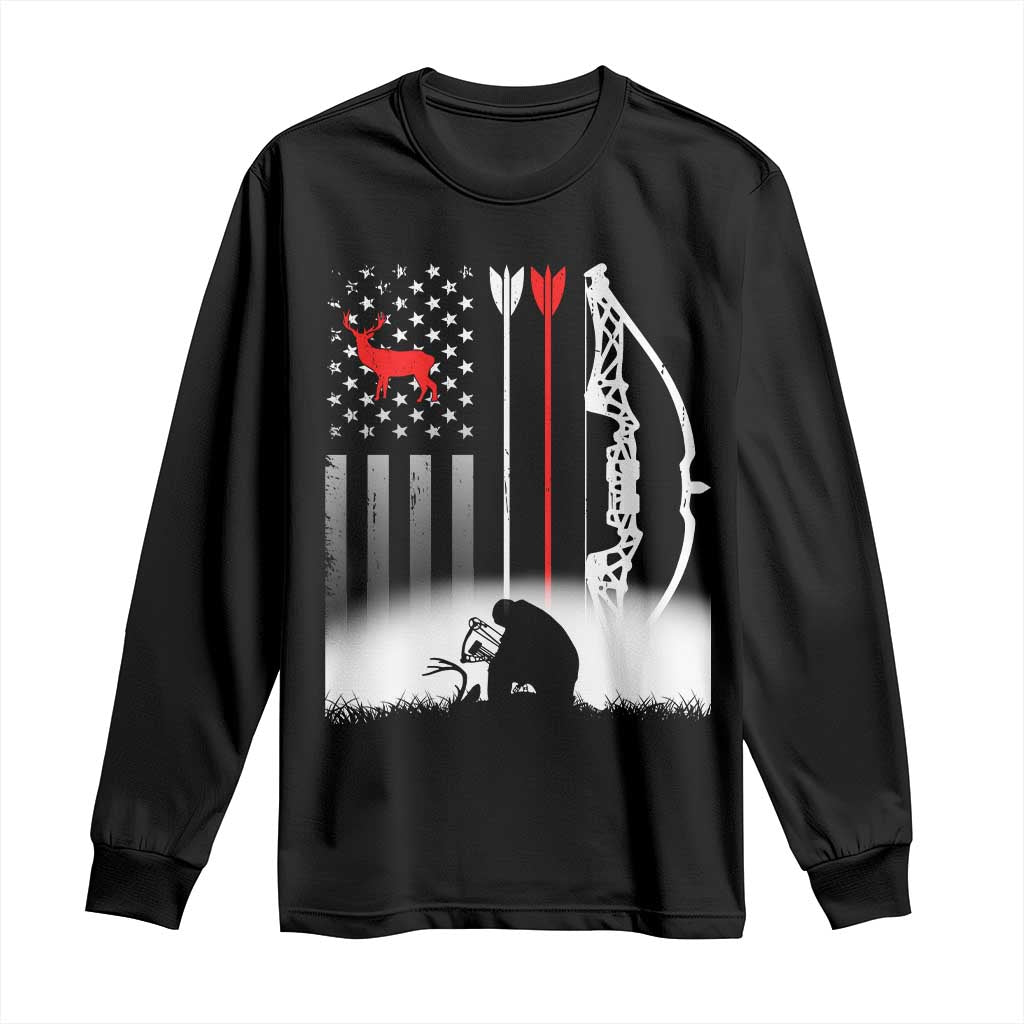 Bow Deer Hunting Long Sleeve Shirt American Flag Hunter Gift - Wonder Print Shop