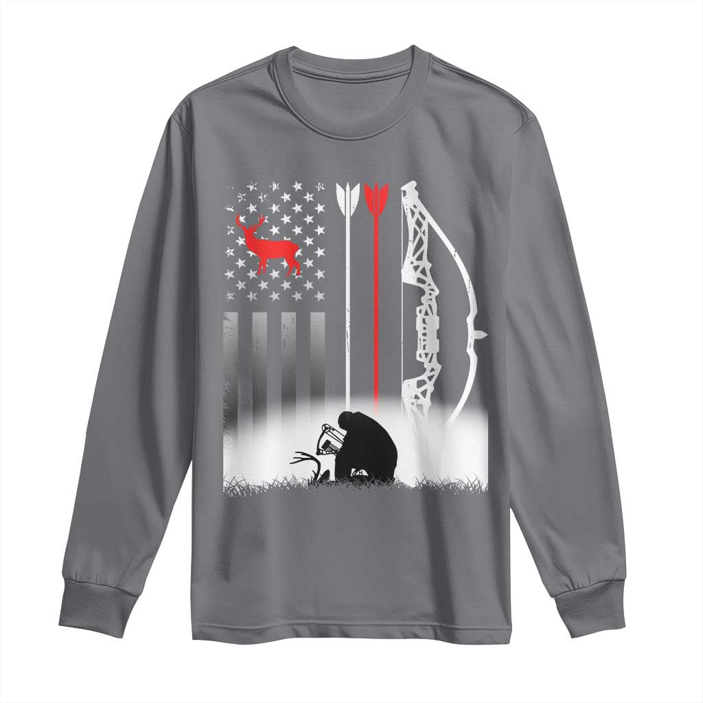 Bow Deer Hunting Long Sleeve Shirt American Flag Hunter Gift - Wonder Print Shop