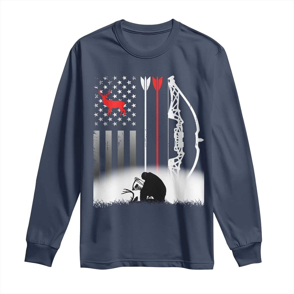 Bow Deer Hunting Long Sleeve Shirt American Flag Hunter Gift - Wonder Print Shop