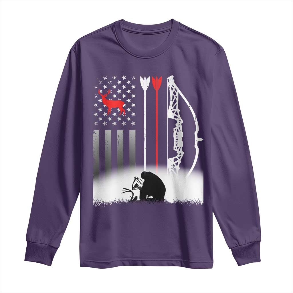 Bow Deer Hunting Long Sleeve Shirt American Flag Hunter Gift - Wonder Print Shop