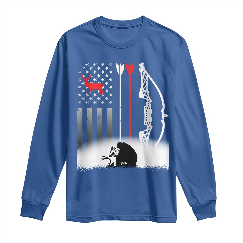 Bow Deer Hunting Long Sleeve Shirt American Flag Hunter Gift - Wonder Print Shop