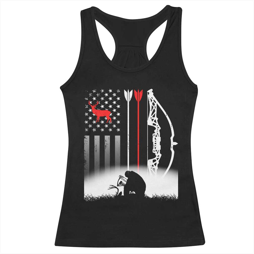 Bow Deer Hunting Racerback Tank Top American Flag Hunter Gift - Wonder Print Shop