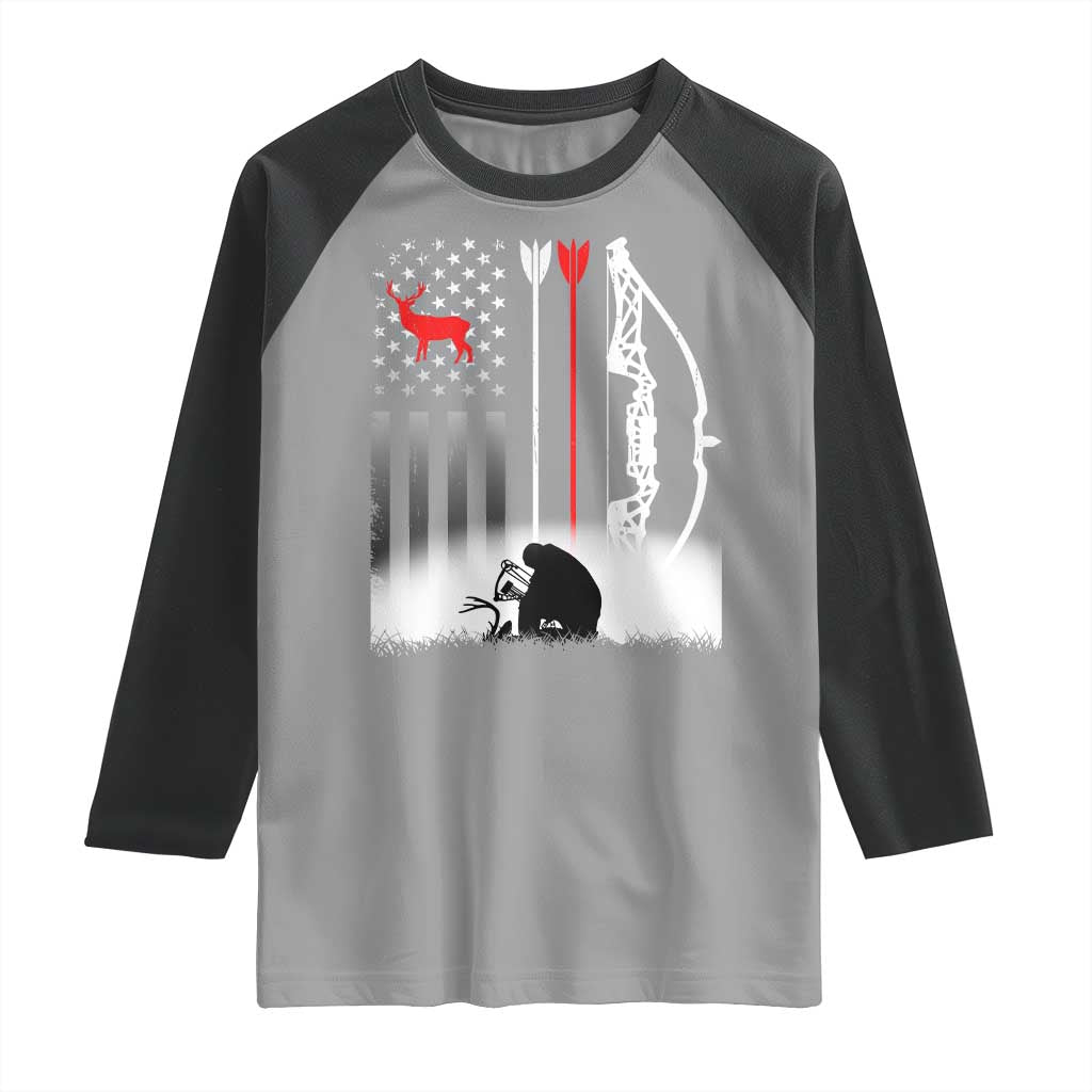 Bow Deer Hunting Raglan Shirt American Flag Hunter Gift - Wonder Print Shop