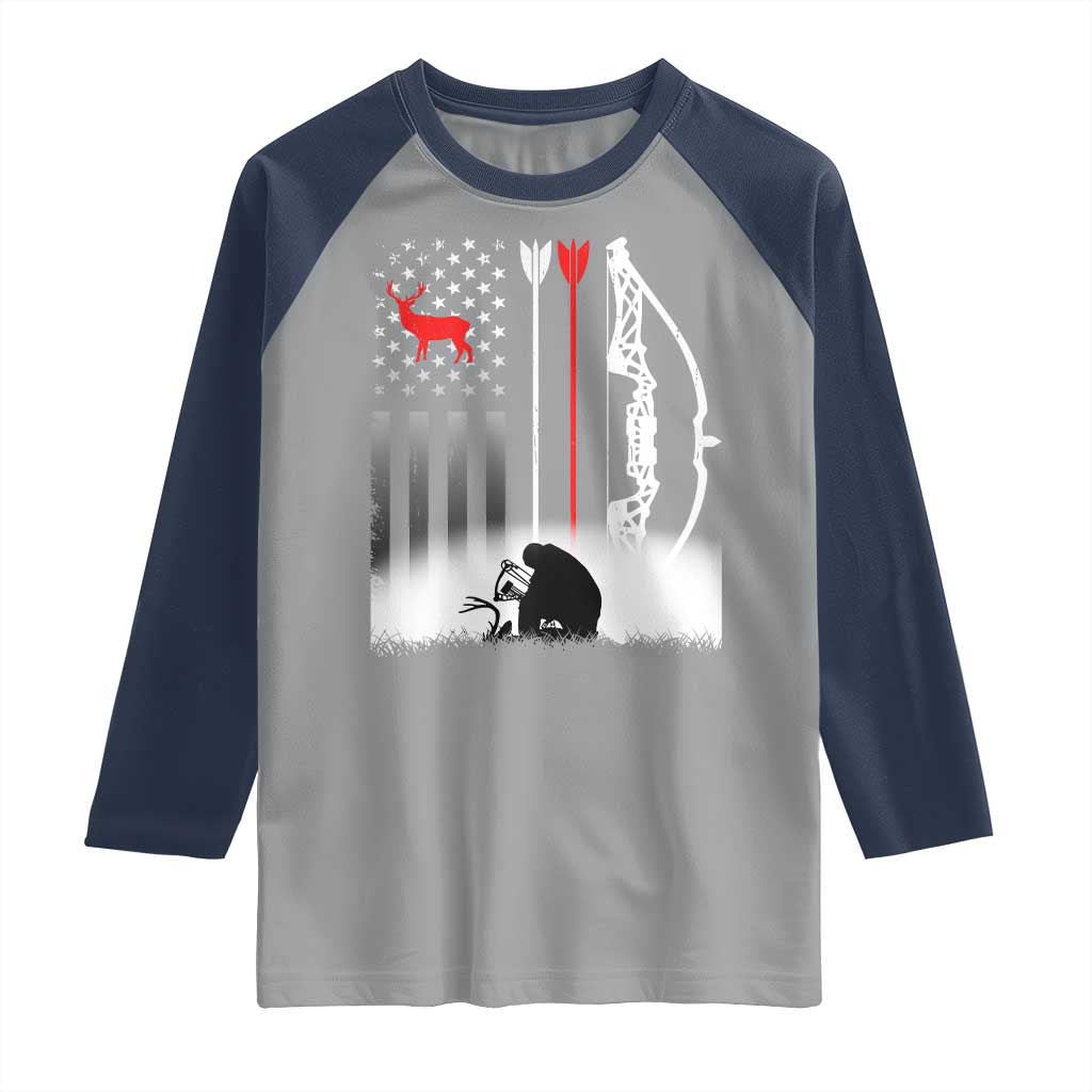 Bow Deer Hunting Raglan Shirt American Flag Hunter Gift - Wonder Print Shop