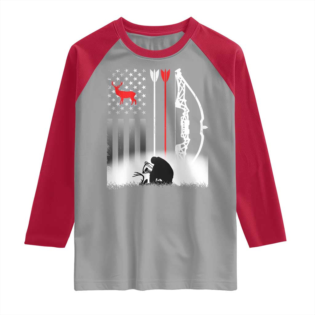 Bow Deer Hunting Raglan Shirt American Flag Hunter Gift - Wonder Print Shop