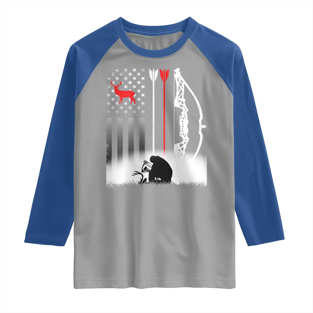 Bow Deer Hunting Raglan Shirt American Flag Hunter Gift - Wonder Print Shop