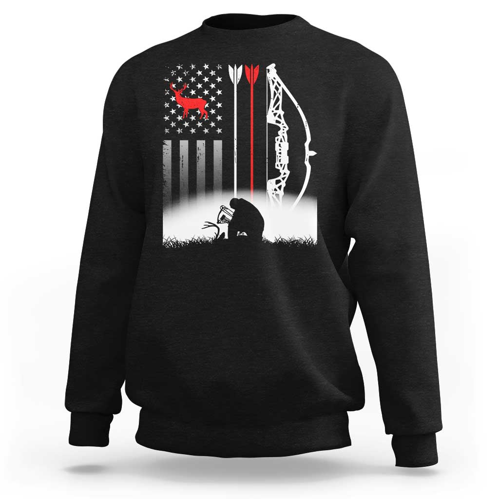 Bow Deer Hunting Sweatshirt American Flag Hunter Gift - Wonder Print Shop