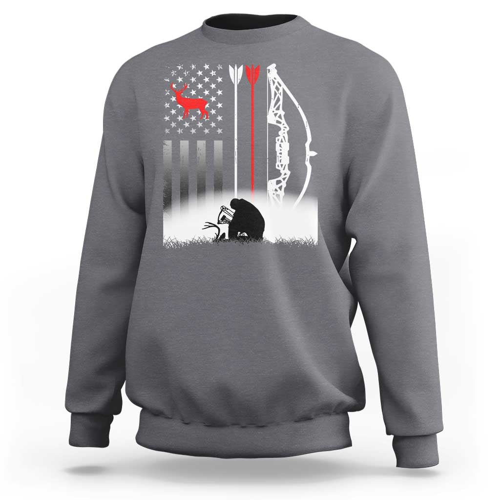 Bow Deer Hunting Sweatshirt American Flag Hunter Gift - Wonder Print Shop