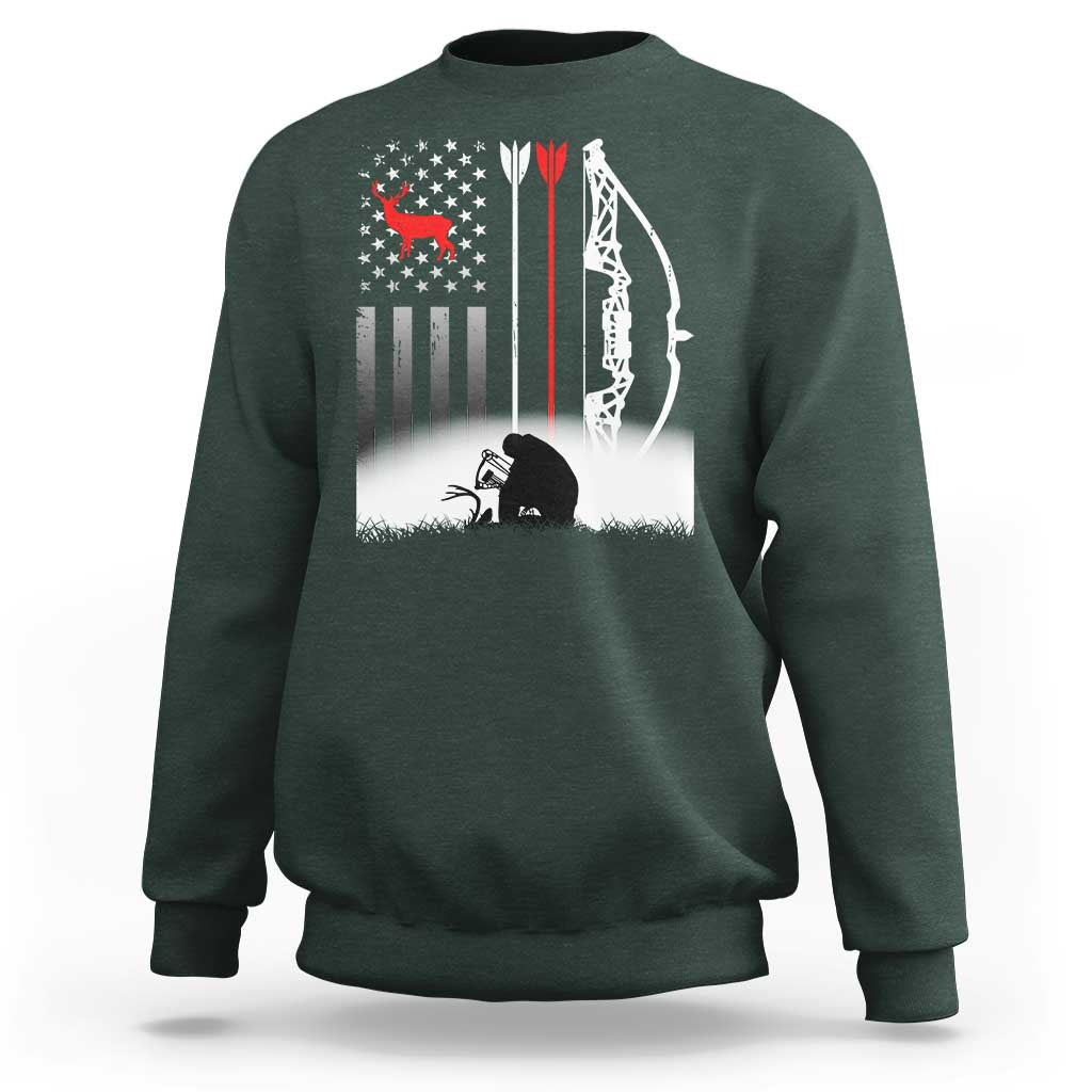 Bow Deer Hunting Sweatshirt American Flag Hunter Gift - Wonder Print Shop