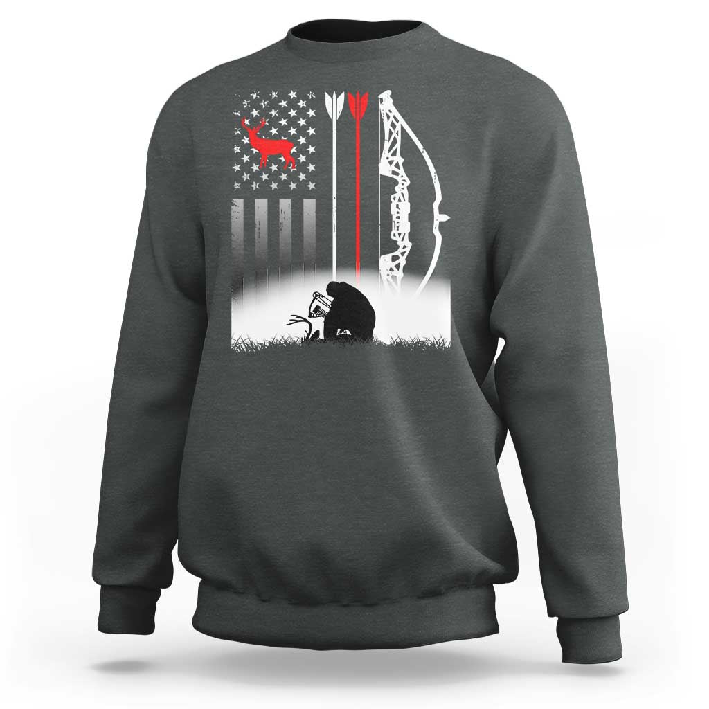 Bow Deer Hunting Sweatshirt American Flag Hunter Gift - Wonder Print Shop