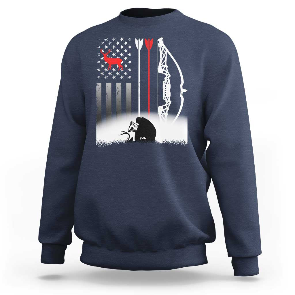 Bow Deer Hunting Sweatshirt American Flag Hunter Gift - Wonder Print Shop