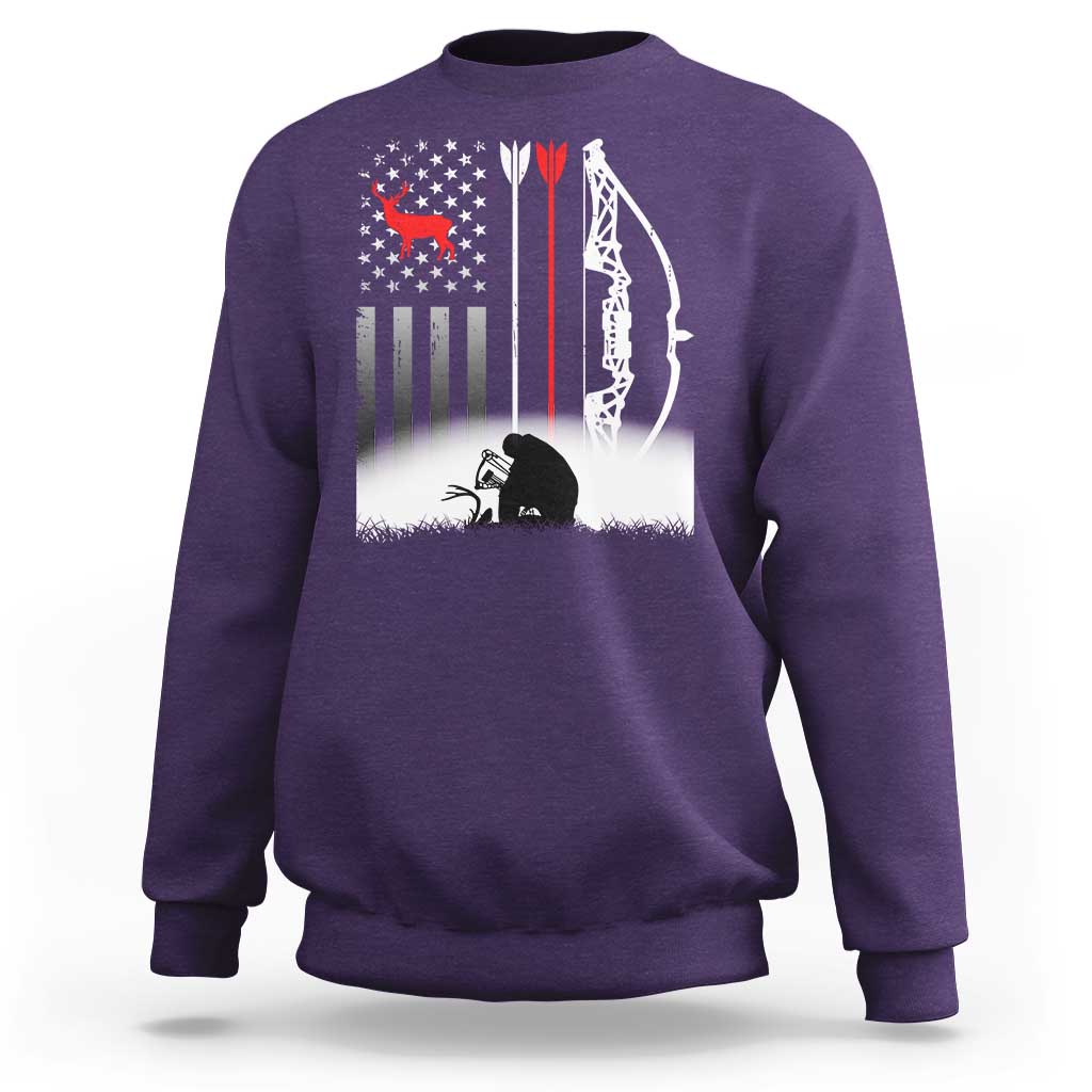 Bow Deer Hunting Sweatshirt American Flag Hunter Gift - Wonder Print Shop