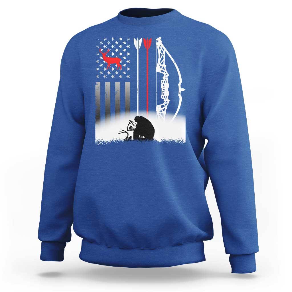 Bow Deer Hunting Sweatshirt American Flag Hunter Gift - Wonder Print Shop