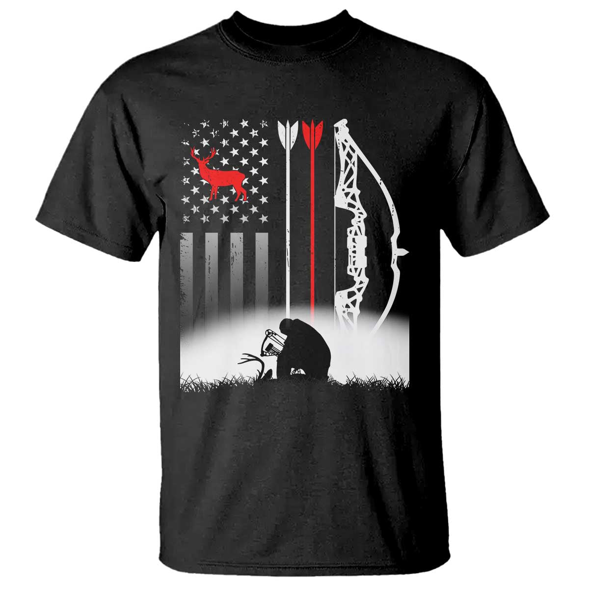 Bow Deer Hunting T Shirt American Flag Hunter Gift - Wonder Print Shop