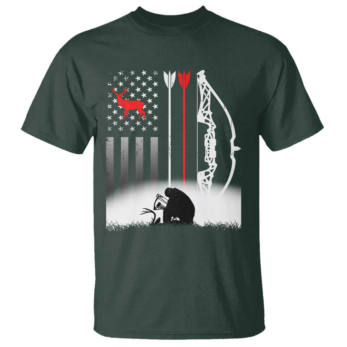 Bow Deer Hunting T Shirt American Flag Hunter Gift - Wonder Print Shop