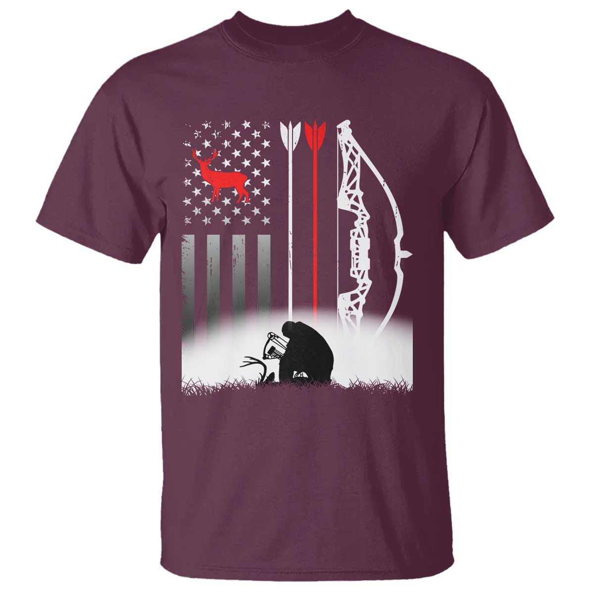 Bow Deer Hunting T Shirt American Flag Hunter Gift - Wonder Print Shop