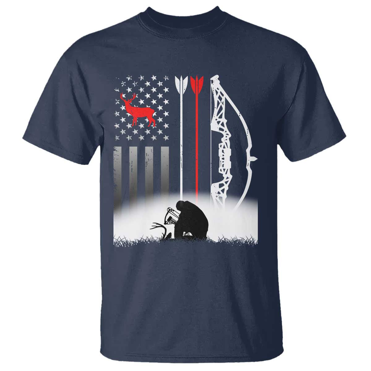Bow Deer Hunting T Shirt American Flag Hunter Gift - Wonder Print Shop