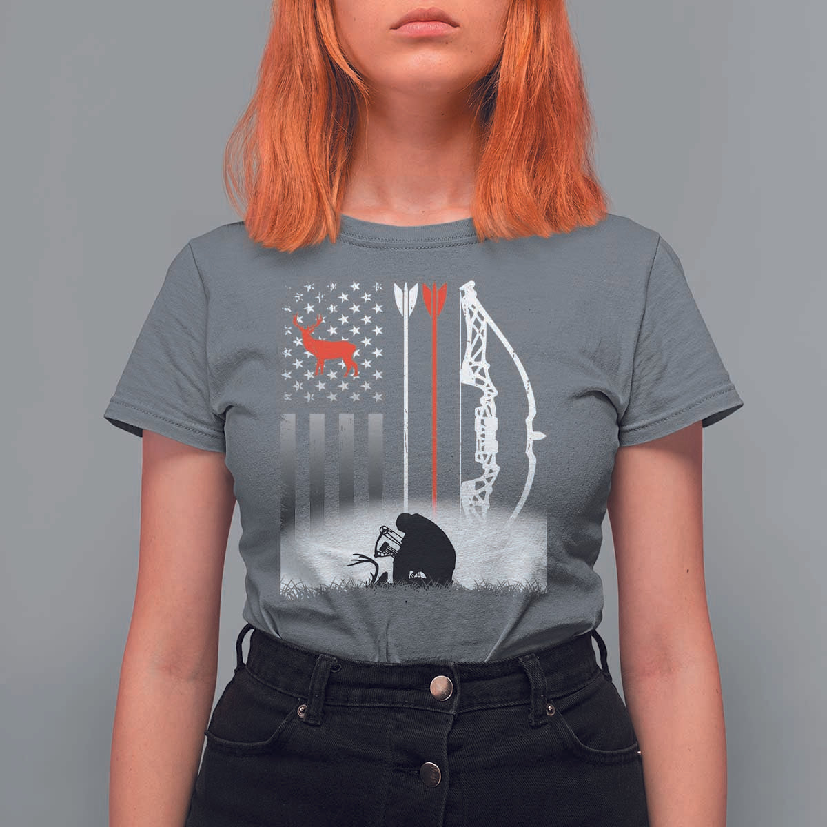 Bow Deer Hunting T Shirt For Women American Flag Hunter Gift - Wonder Print Shop