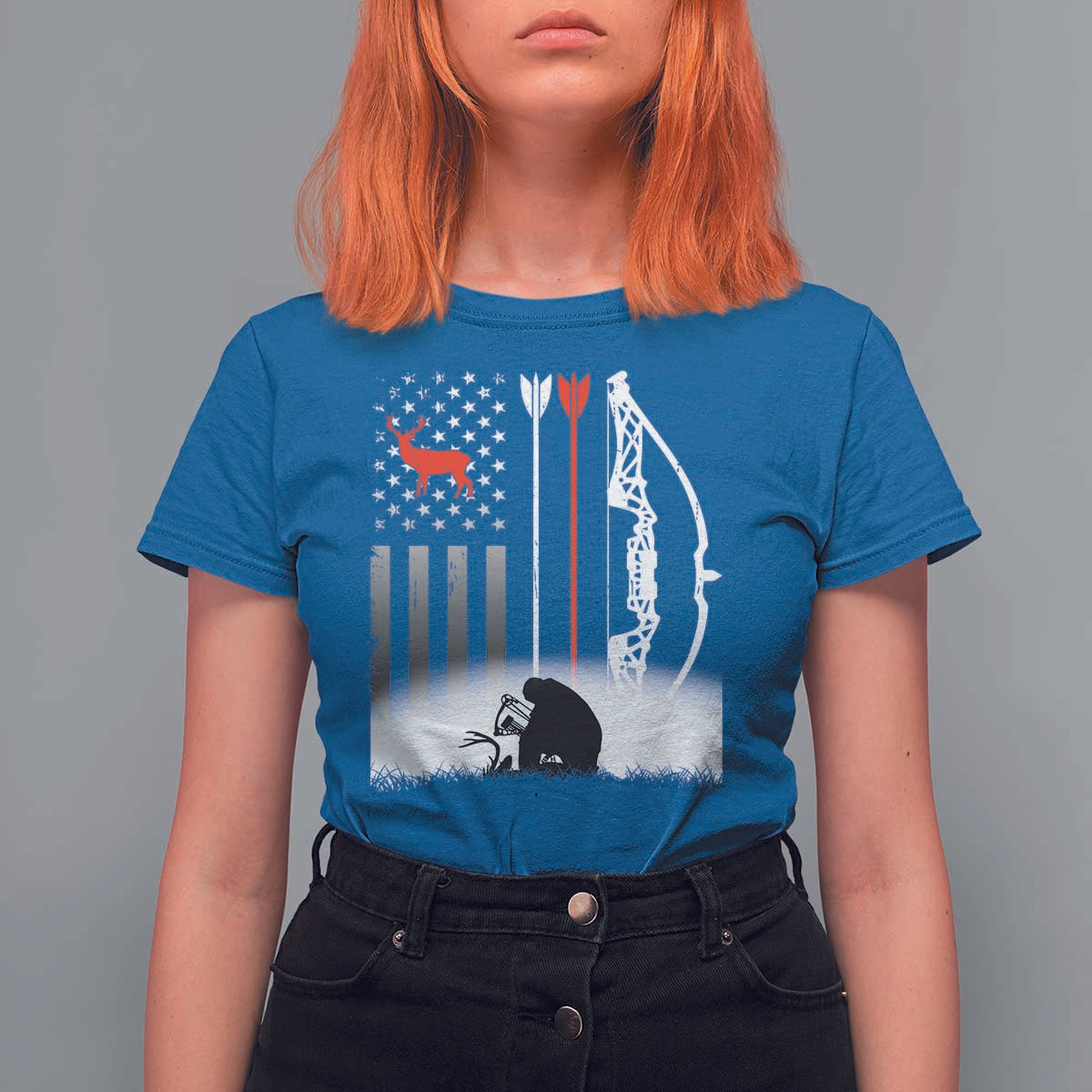 Bow Deer Hunting T Shirt For Women American Flag Hunter Gift - Wonder Print Shop
