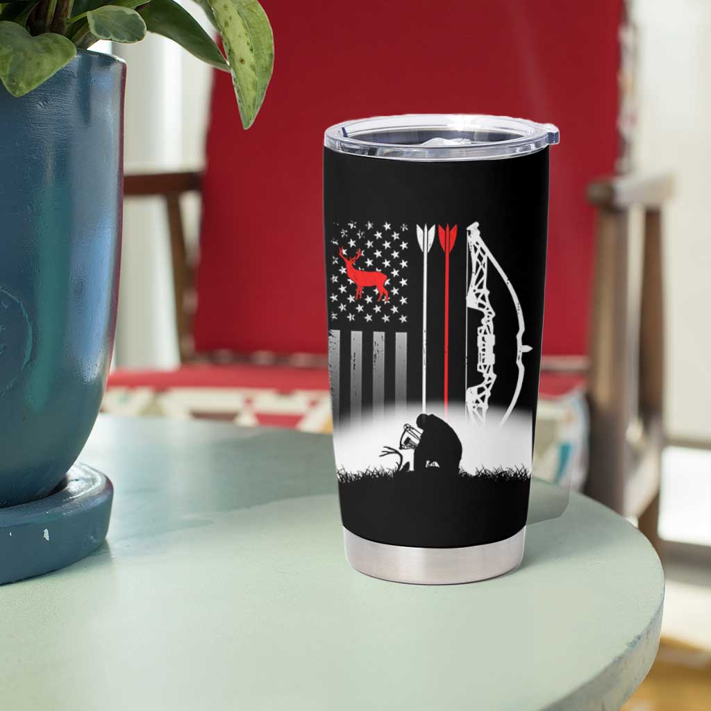 Bow Deer Hunting Tumbler Cup American Flag Hunter Gift