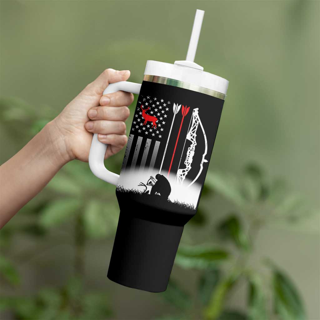 Bow Deer Hunting Tumbler With Handle American Flag Hunter Gift