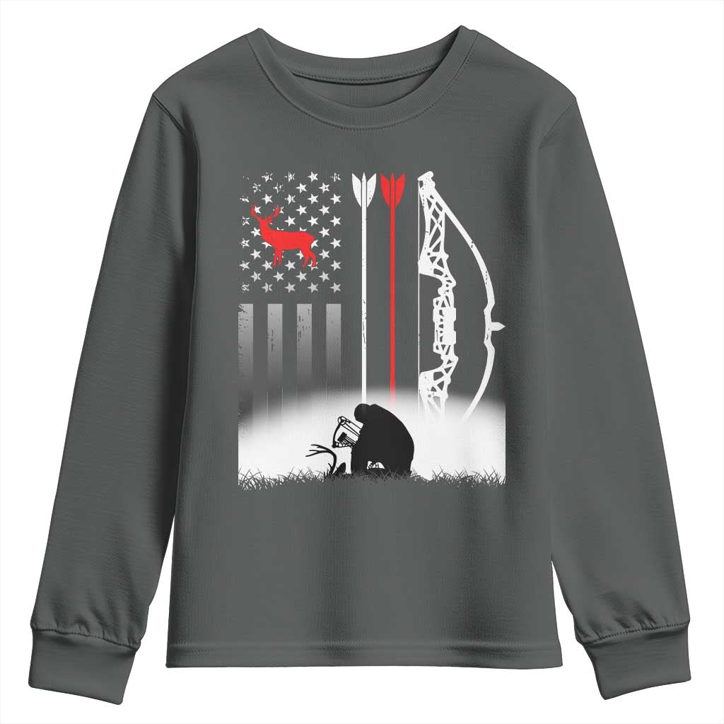Bow Deer Hunting Youth Sweatshirt American Flag Hunter Gift - Wonder Print Shop
